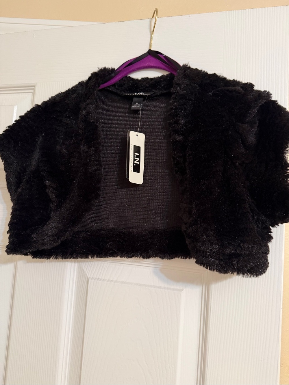 Black Faux Fur Cropped Shrug Jacket